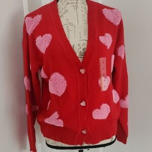 32 Degrees Red and Pink Heart Cardigan